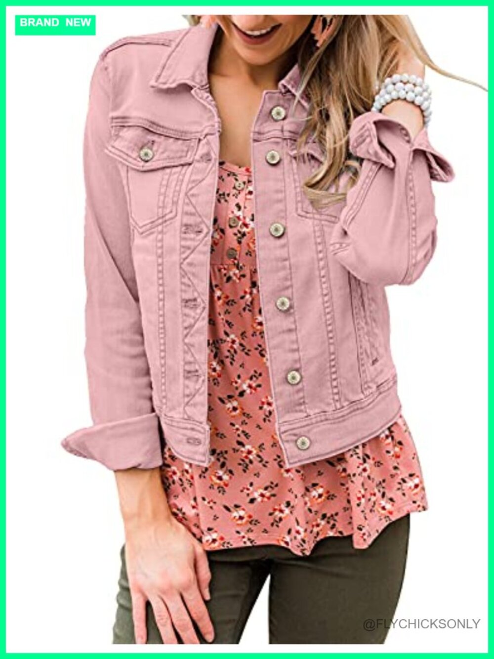 Womens Stretch Button Down Long Sleeve Denim Trucker Jacket